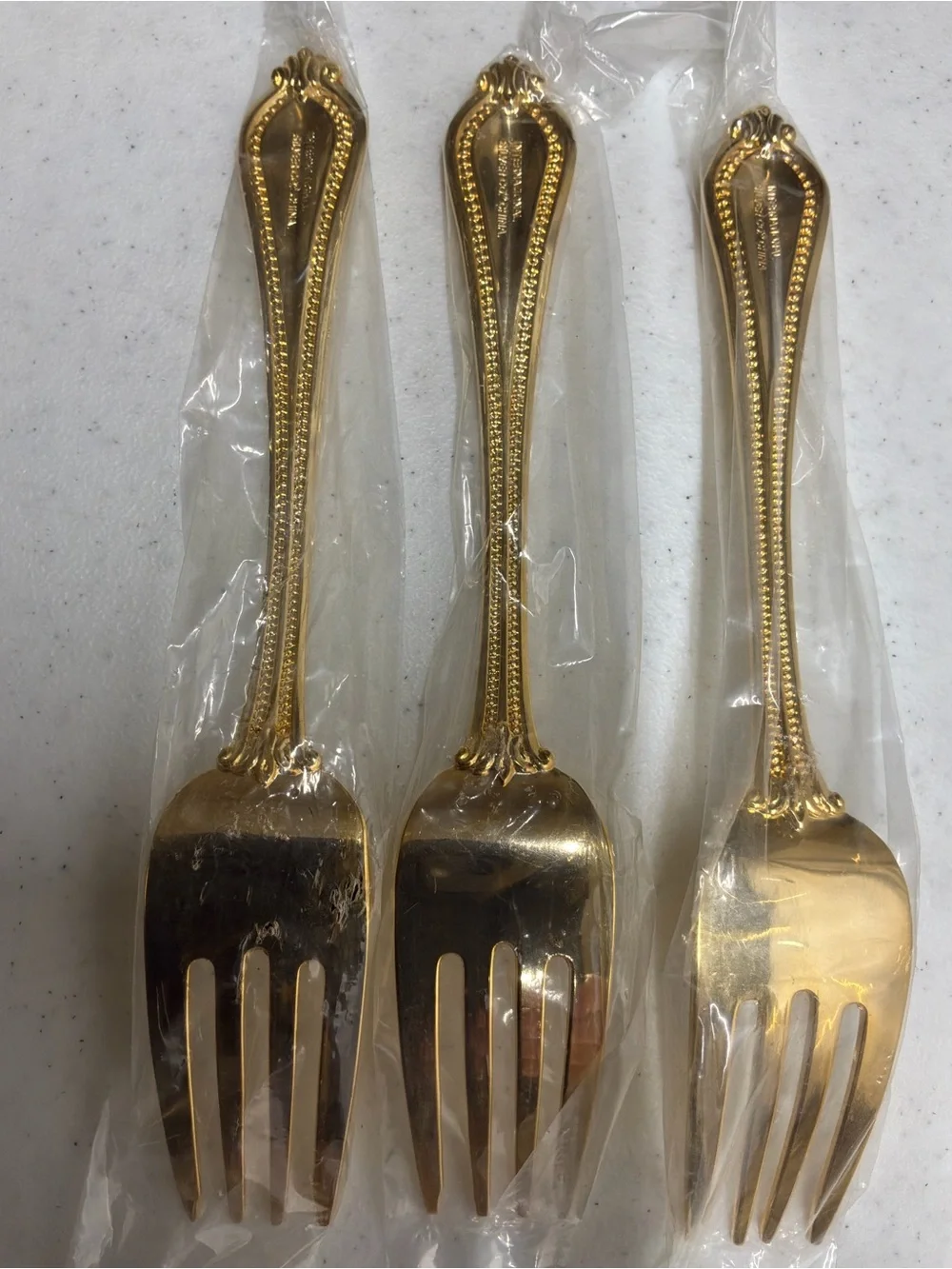 International Silver Co Yorkshire Bead Gold Electroplate Flatware 12 Salad Forks